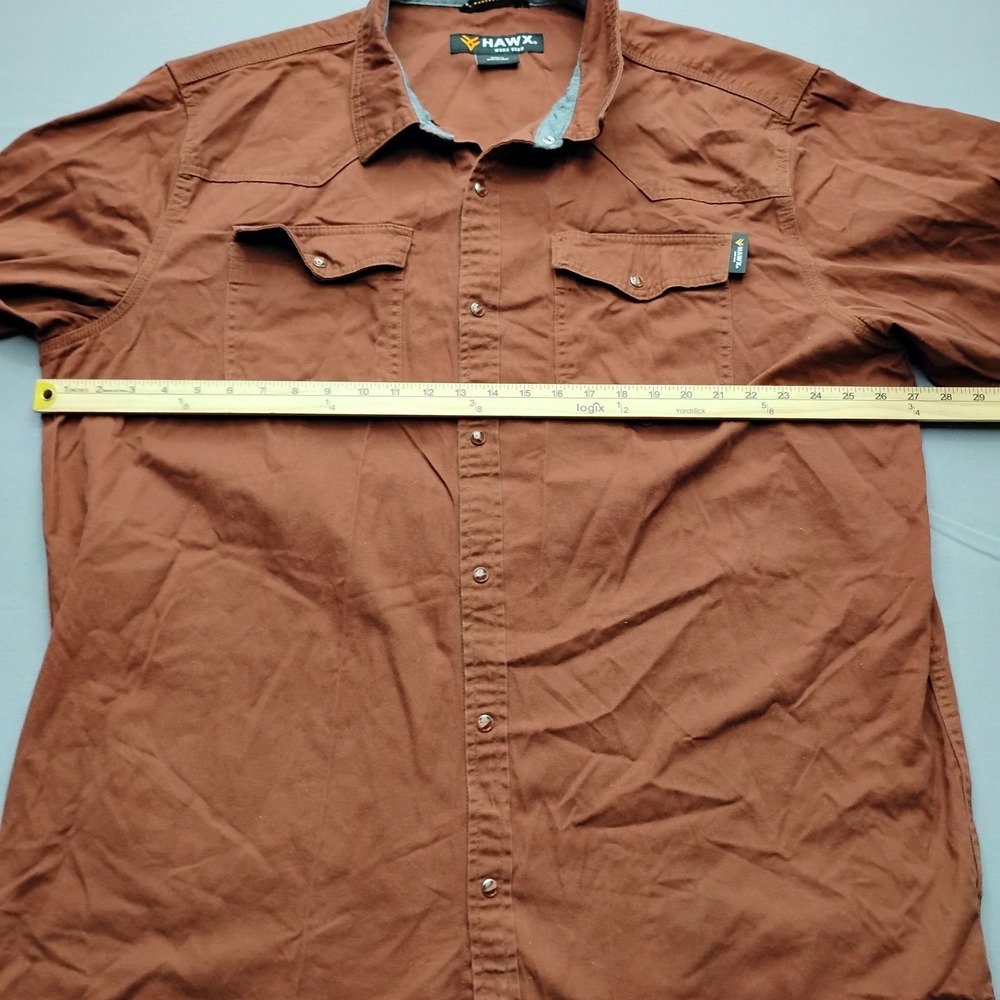 Hawx Work Gear Mens 2XLT Brown Western Pearl Snap Long Sleeve Work Shirt Canvas - Picture 7 of 11